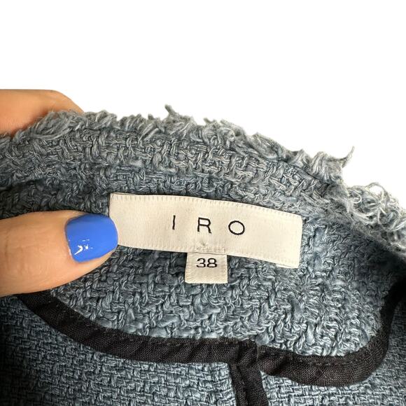 IRO Agnette Blue Tweed Distressed Snap Front Jacket Women's Size 38 US M Moto - Picture 6 of 11